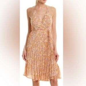 ASTR the Label Marcela Floral Chiffon Pleated Halter Wrap Midi Dress